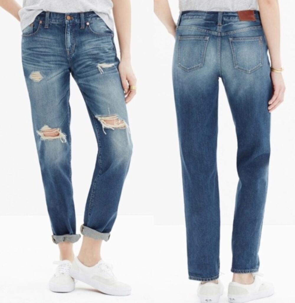 Madewell BoyJean Blue Torn Up Edition Distressed Jeans size 28